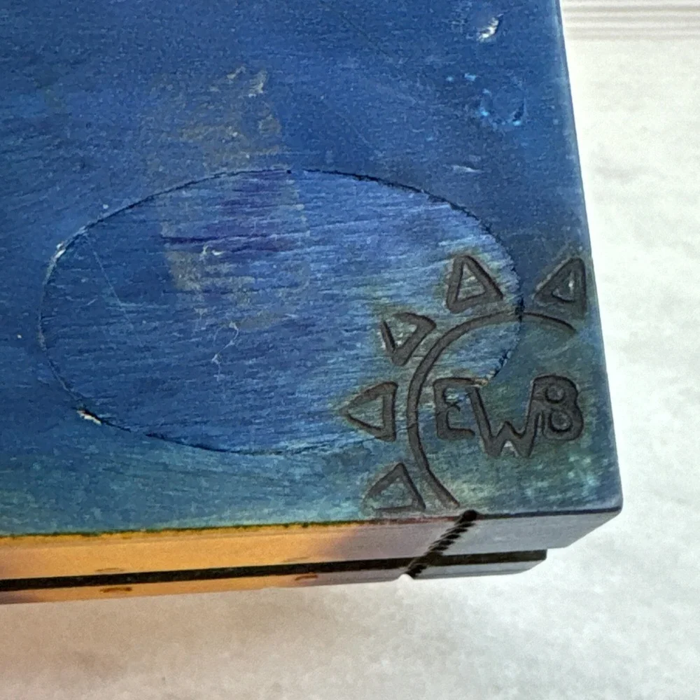Signed EWB Trinket Jewelry Box Goddess Moon Poland Painted Wood